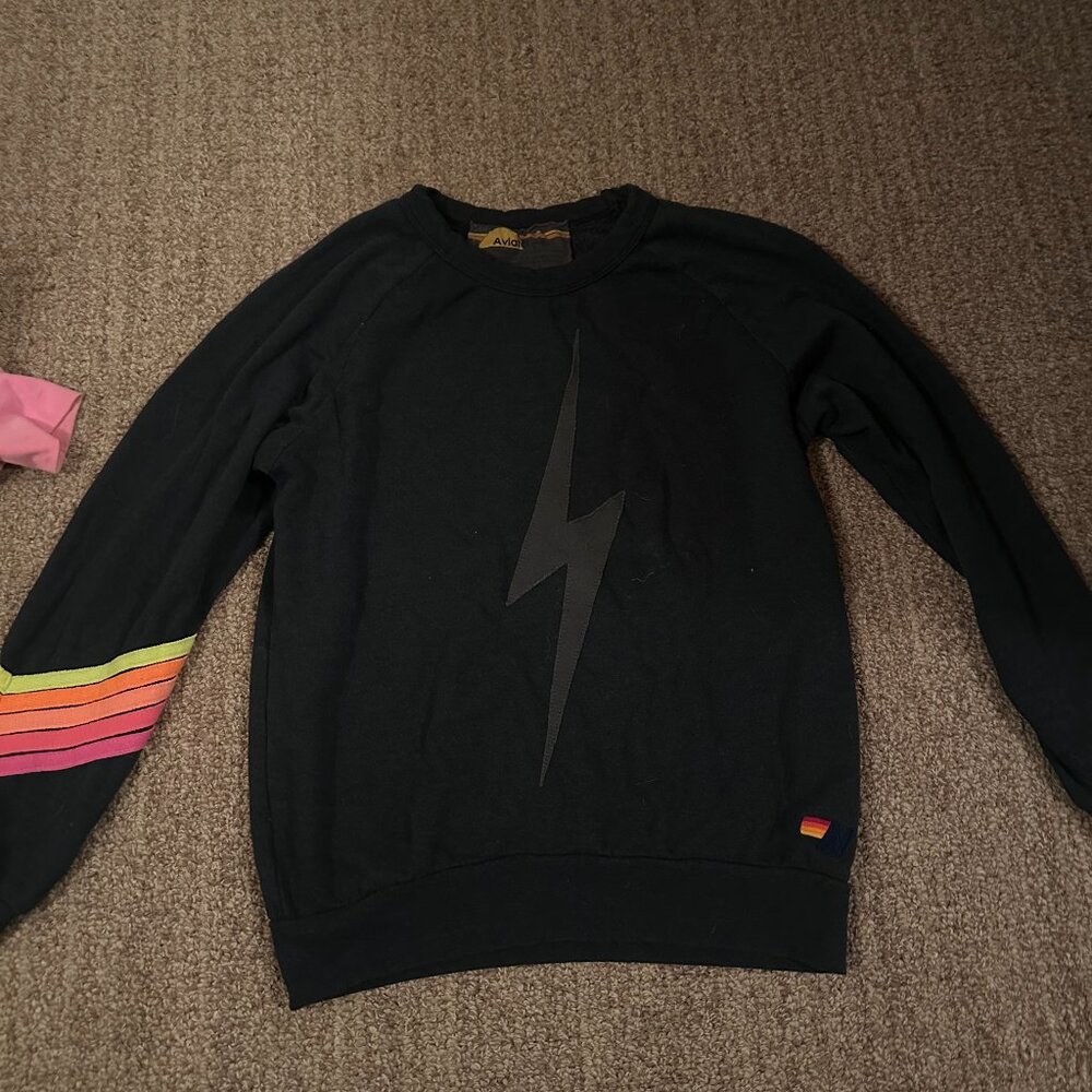 Aviator Nation Charcoal Lightning Bolt Crewneck